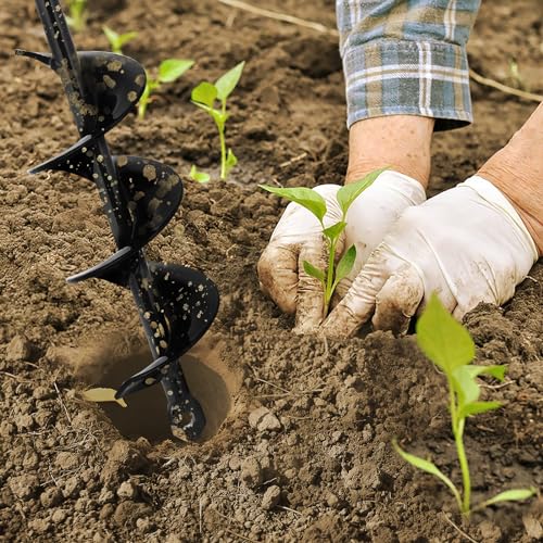 2 Pack Garden Auger Spiral Drill Bit Set - 3 x 12 Inch & 1.6 x 9 Inch with Garden Gloves, Planting Bulb, Bedding Plants, Digging Weeds Roots, Post Umbrella Hole Digger for 3/8" Hex Drive Drill - size: 1.6" x 9"-Black + 3" x 12"-Black with Gloves