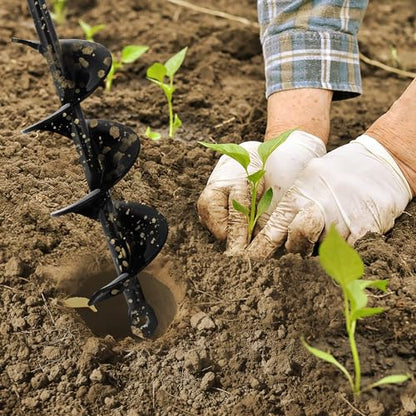 2 Pack Garden Auger Spiral Drill Bit Set - 3 x 12 Inch & 1.6 x 9 Inch with Garden Gloves, Planting Bulb, Bedding Plants, Digging Weeds Roots, Post Umbrella Hole Digger for 3/8" Hex Drive Drill - size: 1.6" x 9"-Black + 3" x 12"-Black with Gloves