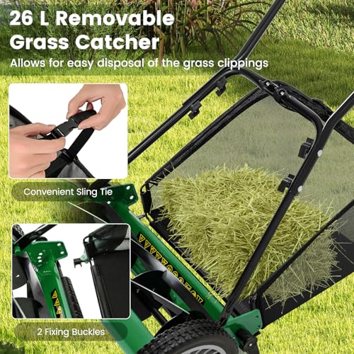 IRONMAX 16 Inch 5-Blade Push Reel Mower, Removable Grass Catcher, Green - color: Green, size: 16 Inch