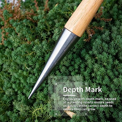 FLORA GUARD Garden Dibber Tool, Steel Seed Planter with Wood Handle