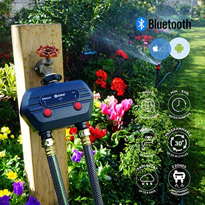 Eden 93442 2-Zone Bluetooth Water Timer for Smart Irrigation - Remote Control via App, Customizable Scheduling, and Water Delay Setting - size: 2 Zone
