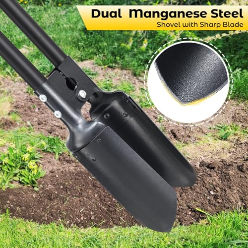Post Hole Digger Tool, Heavy Duty Post Hole Digger with 55 Inch Handle, Dual Sharp Blades for Soil Plugging, Digging, Cultivating, Weeding, Manual Post Hole Digging Tool Garden Shovel Grey