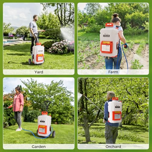 Toovem 4 Gallon Battery Powered Backpack Electric Sprayer with Wheeled Cart - color: White