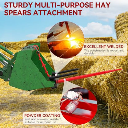 YITAMOTOR 39" Hay Spear Attachment, 3000lbs Bucket Tractor Dual Bale Spears - size: 39 Inch
