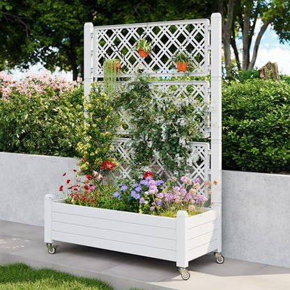 Trellis Raised Garden Bed, Self-Watering Planter Box, Ashen - color: Ashen, size: 61.2" H