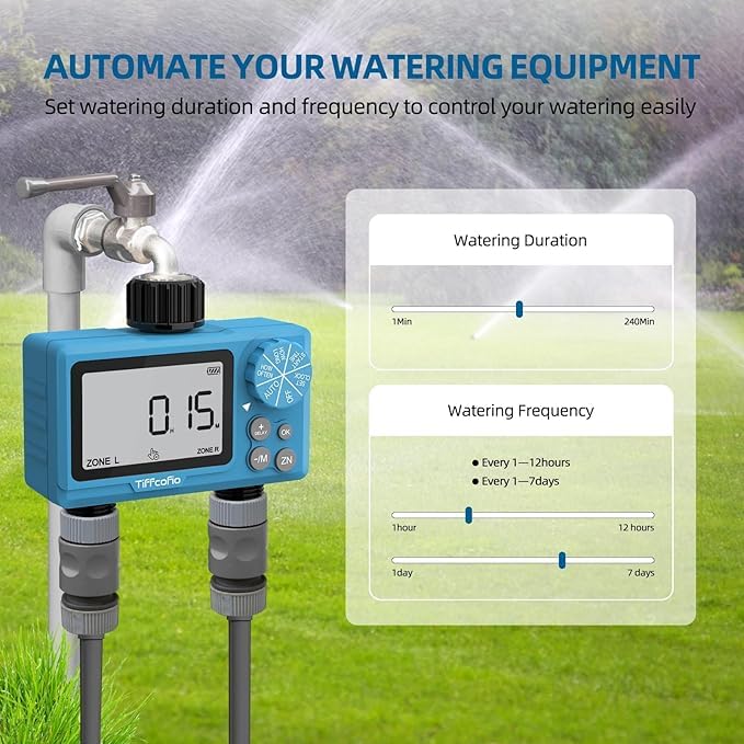 TiFFCOFiO Sprinkler Timer Outdoor, Digital Programmable for Garden Hose, Irrigrtion Timer with Rain Delay and Manual Mode (2 Outlets, 2 Packs) - size: 2 Outlets, 2 Packs