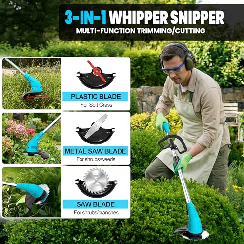 Cordless Weed Wacker, 12V Electric Grass Trimmer Edger,Blue - color: Blue
