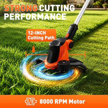 20V Cordless Weed Wacker String Trimmer 12" 2-in-1 Edger for Yard