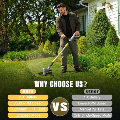 12" 21V Weed Wacker Cordless, 2 in 1 String Trimmer and Edger - color: Yellow