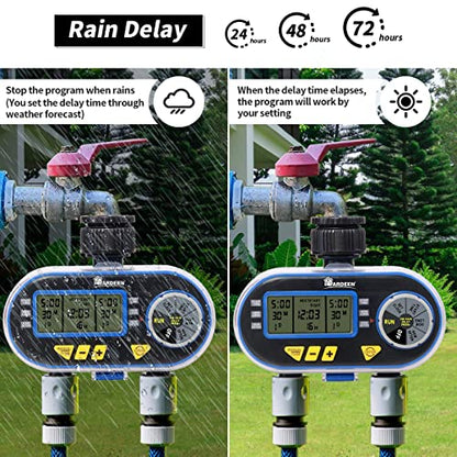Sprinkler Water Timer with Rain Delay Function for Garden Hose - style: 2 Outlet Water Timer