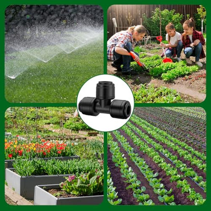 Weysat 50 Pack Quick Connect 1/4" Drip Irrigation Tee Connectors, Universal Fittings for 1/4 Inch Tubing, Leak Free Fitting for Sprinkler or Drip Irrigation System, Easy to Install for Gardens Farms