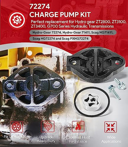 Upgrade Replacement for Hydro Gear 72274 Hydraulic Transmission Charge Pump Lawn Mower Kit for ZT2800 ZT3100 ZT3400 G700 Series, Fix Pump Oil Leakage, Also Replace 71411, HG71411,HG72274, PXHG72274