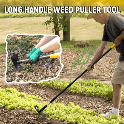 2-in-1 Weed Rake and Garden Hoe, 68" Weed Puller Tool with Long Handle, Manual Weeds Remover, Heavy Duty Stand Up Weeder Uprooting Weeding Pull Tool for Garden Yard Lawn Patio