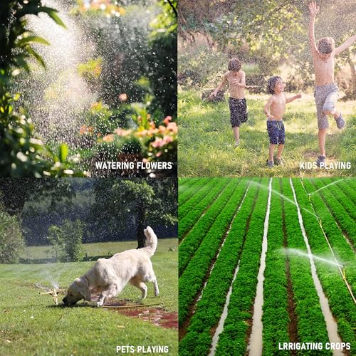 Hourleey 3-Arm Garden Sprinkler, 2 Pack High-Rise Lawn Sprinkler with Adjustable Telescoping Base, 360 Degree Rotation Sprinklers for Large Area Coverage Gardening Watering Lawn Irrigation System