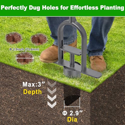 Long Handled Bulb Planter Tool with Rubber Grip | Heavy Duty Sod Plugger, Dig Neat Holes, Great for Turf Repair and Seedling Transplanting In Garden - color: 2.9'' wide hole