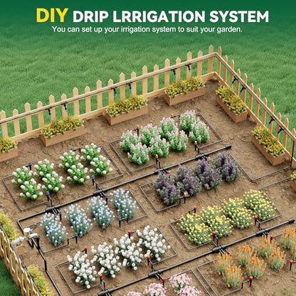 Drip Irrigation System for Garden, 2026-Upgraded Quick Connect Garden Watering Kit All-in-One with 1/2 inch 1/4 inch Irrigation Tubing for Garden, Lawn, Greenhouse, Raised Beds (233FT) - size: 233FT