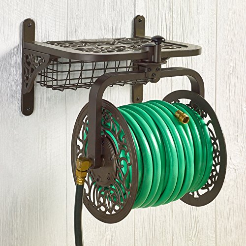 Liberty Garden 714 Decorative Cast Aluminum Navigator Rotating Garden Hose Reel, Holds 125-Feet of 5/8-Inch Hose - Bronze - style: Aluminum