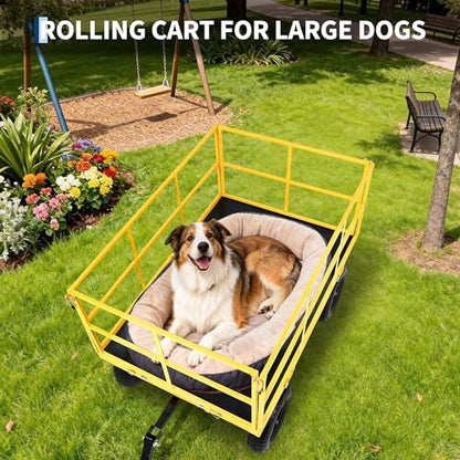 1500 lbs Steel Garden Cart, Folding Utility Wagon with Removable Sides, Garden Wagon Cart on Wheels, Metal Utility Wagon Yard Trailer with 13 in Tires180° and Swivel Handle, Yellow - color: Yellow, size: 1500lbs Utility Wagon