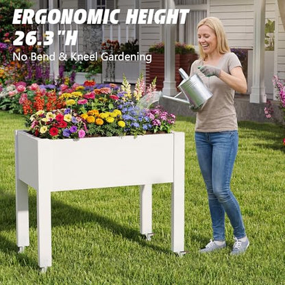 Raised Garden Bed with Wheels, Resin Elevated Planter Box, White - color: Medium Ashen, size: 26.3" H