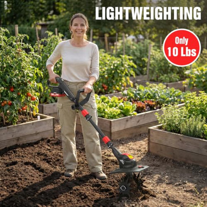 EWORK 20V Cordless Tiller Cultivator, Electric Hand Tiller for Gardening