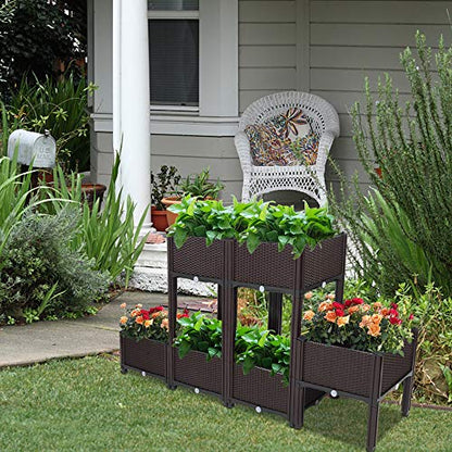 VINGLI Square Raised Garden Bed, Self-Watering Plastic Planter for Indoor Outdoor Vegetables, Fruits, Potato, Flowers, All Weather (6 Pcs) - size: 6 Pcs