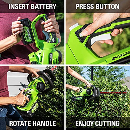 Greenworks 24V 22" Cordless Laser Cut Hedge Trimmer, Tool Only - size: 22 in, style: Tool Only