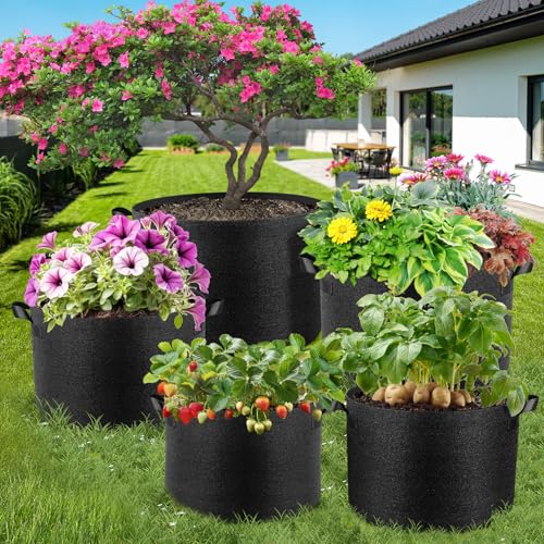 Jorvila 5-Pack 30 Gallon Grow Bags - color: Black, size: 30 Gallon