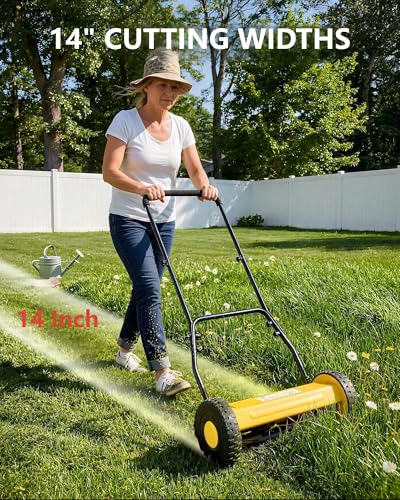 14-Inch Hand Push Reel Lawn Mower, 5-Blade Manual Push Lawnmower