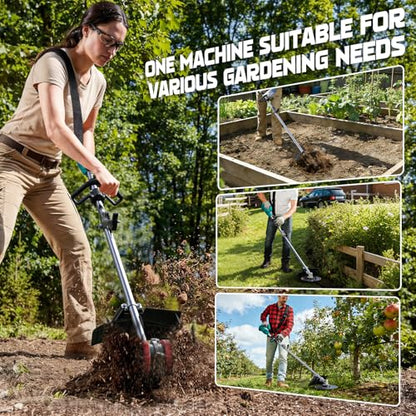 Cordless 2-in-1 Tiller Cultivator & Weed Wacker Compatible with Makita 18V Battery (Tool Only), Ecarke Brushless Electric Garden Tiller Weed Eater, 9" Tilling Width 9.4" Depth for Soil Cultivation