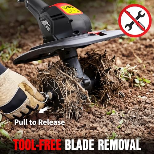 EWORK 20V Cordless Tiller Cultivator, Electric Hand Tiller for Gardening