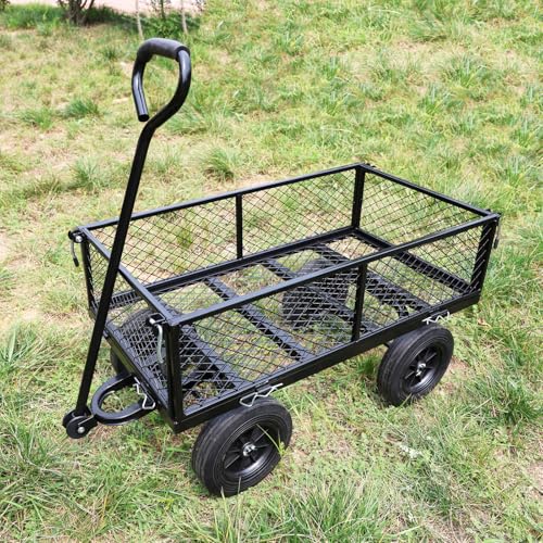 Wagon with Removable Sides - Can be Used in Farms, Warehouses etc - Dump Cart - Solid Black Wheels - color: Black Solid Wheels