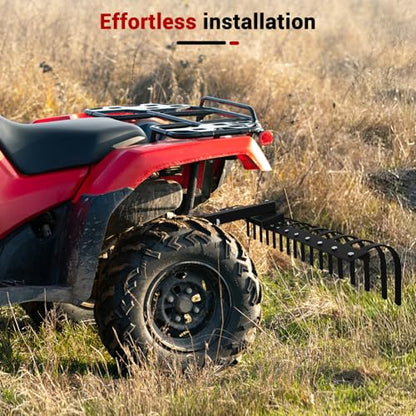 48 Inch Tow Behind Landscape Rake, Black Durable Tractor Rake with 2 Inch Receiver Fit for Lawn Tractor ATV UTV, All Steel Anti-Rust Yard Rake for Pine Needles Leaves Grass Cleanup (48 Inch) - size: 48 Inch