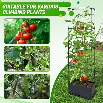 2 Packs Raised Garden Bed Tomato Planter Box with Trellis, 55.2" Self-Watering Tomato Cage with Rectangular Trellis for Climbing Plants Flowers Vegetables Vine in Patio Garden Indoor Outdoor - size: 4 Tiers-55.2"