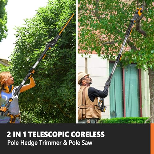 Alloyman 2-in-1 Telescopic Cordless Pole Hedge Trimmer 16'' &Pole Saw 8.6'' - color: BLACK