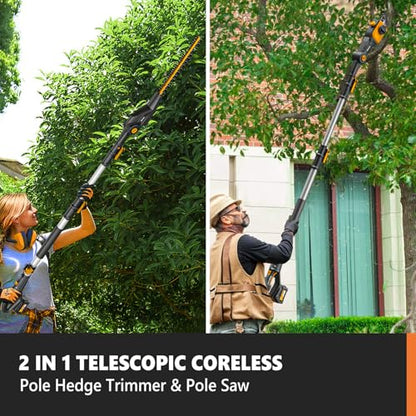 Alloyman 2-in-1 Telescopic Cordless Pole Hedge Trimmer 16'' &Pole Saw 8.6'' - color: BLACK