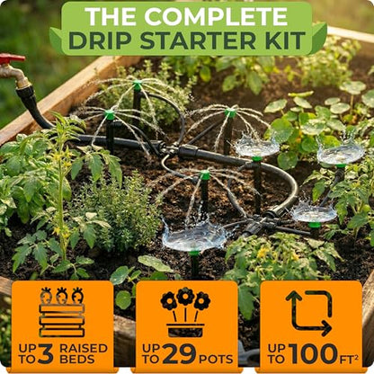 CARPATHEN Quick Connect Drip Irrigation System Kit with Sprinkler, 100 feet - size: Quick-Connect 100 feet