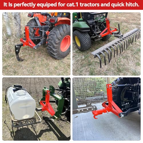 3 Point Trailer Hitch with 2” Receiver, Tri-Ball Hitch for Cat.1 Tractors - color: Red