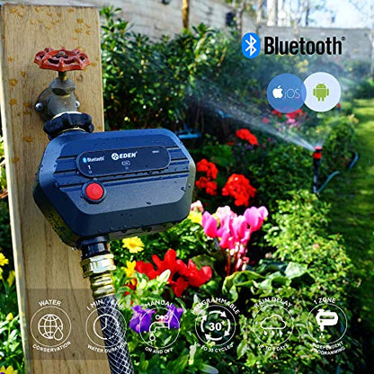 Eden 25441 1-Zone Bluetooth Water Timer for Smart Irrigation - Remote Control via App, Customizable Scheduling, and Water Delay Setting - size: 1 Zone