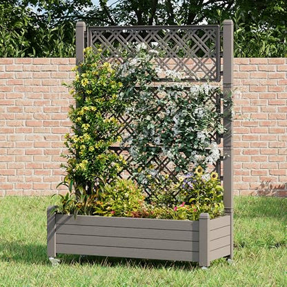 Trellis Raised Garden Bed, Self-Watering Planter Box, Gary - color: Gray, size: 61.2" H