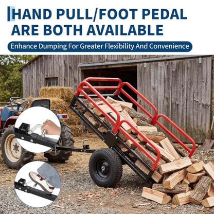 1500 Lbs Steel Dump Cart – 15 Cu ft, Tow Behind ATV/UTV - color: Red