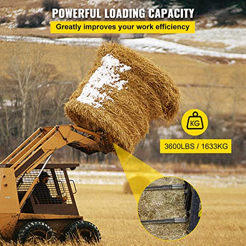 Vevor Hay Spear 39" Bale Spear 3600 lbs Capacity, Bale Spike Quick Attach Square Hay Bale Spears 1 3/4", Black Coated Bale Forks, Bale Hay Spike with Hex Nut and Sleeve for Buckets Tractors Loaders - size: 39"