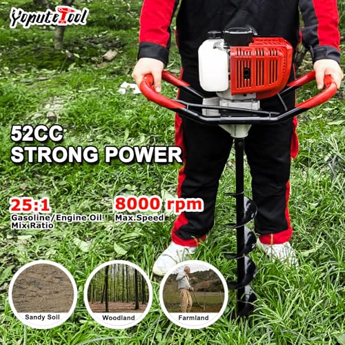 52cc Gas Post Hole Digger 1800W with 3 Bits & 3 Extensions