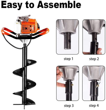 72cc Auger Post Hole Digger Gas Powered Earth Digger w/ 3 Bits - size: 72cc+3 auger(4"8"12")+2 Ext(24"24")