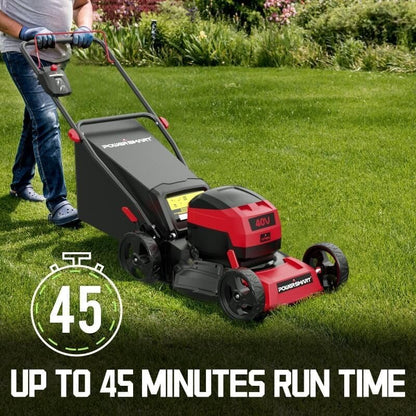 40V Electric Lawn Mower, 17" Brushless Push Lawn Mower - color: Black&Dark Red