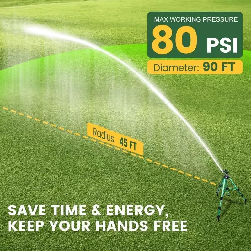 Tripod Sprinkler - Adjustable Height Yard Impact Sprinkler, with 360° Full Spray Water Sprinkler for Lawn, Garden & Agricultural Irrigation