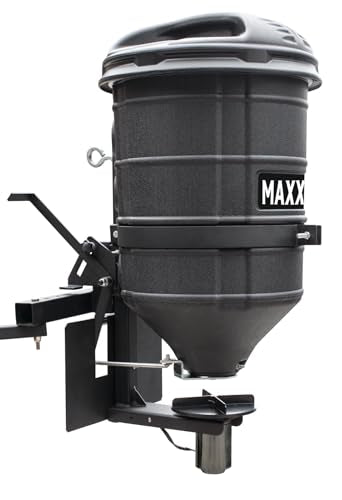 MAXXTUFF ATV Spreader with Manual Feed Gate, 100 lb Capacity Broadcast Seeder, 12V Motor, Spreads Seed, Fertilizer & Corn, Universal ATV Mount with Quick-Release & Deflection Shield
